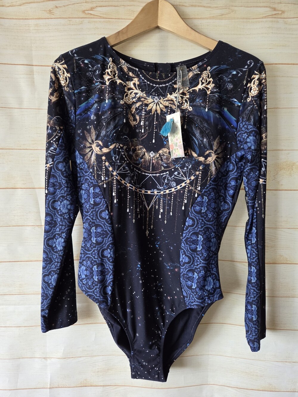 Johnny Was Supernova Surf One Piece Long Sleeve Swimsuit Rashguard Blue Size XL - Picture 5 of 13